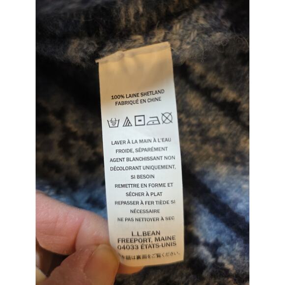 Vintage LL Bean Sweater Wool 1/4 Zip Fair Isle Geometric Nordic Ski Blue Medium - Picture 8 of 8